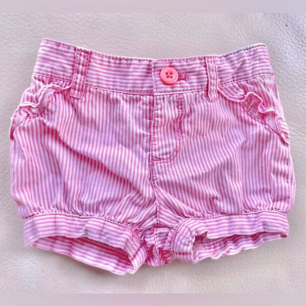 $3 💥Candy Stripe Pink Bubble Shorts! Ruffle Trim, Pink & White Stripes, Cuff
